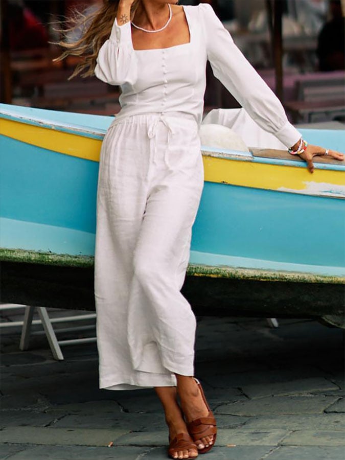 Ladies Elastic Waist Wide Leg Pants