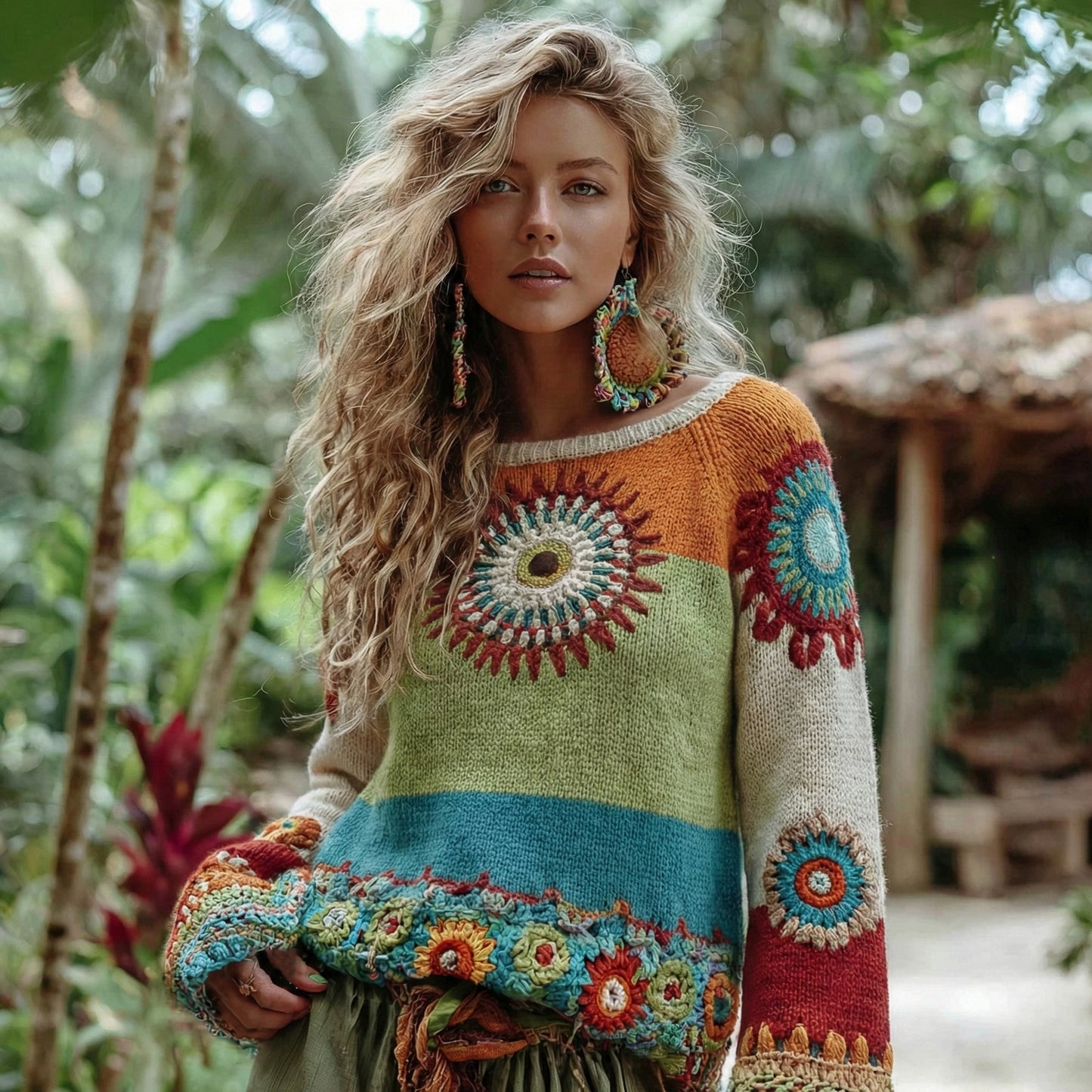 Vintage Classy Spring Rainbow Vacation Colorblock Art Cozy Knitted Sweater elevenforest