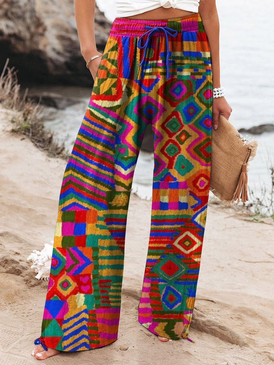 Women's Vintage Ethnic Pattern Art Printed Cotton And Linen Casual Pants