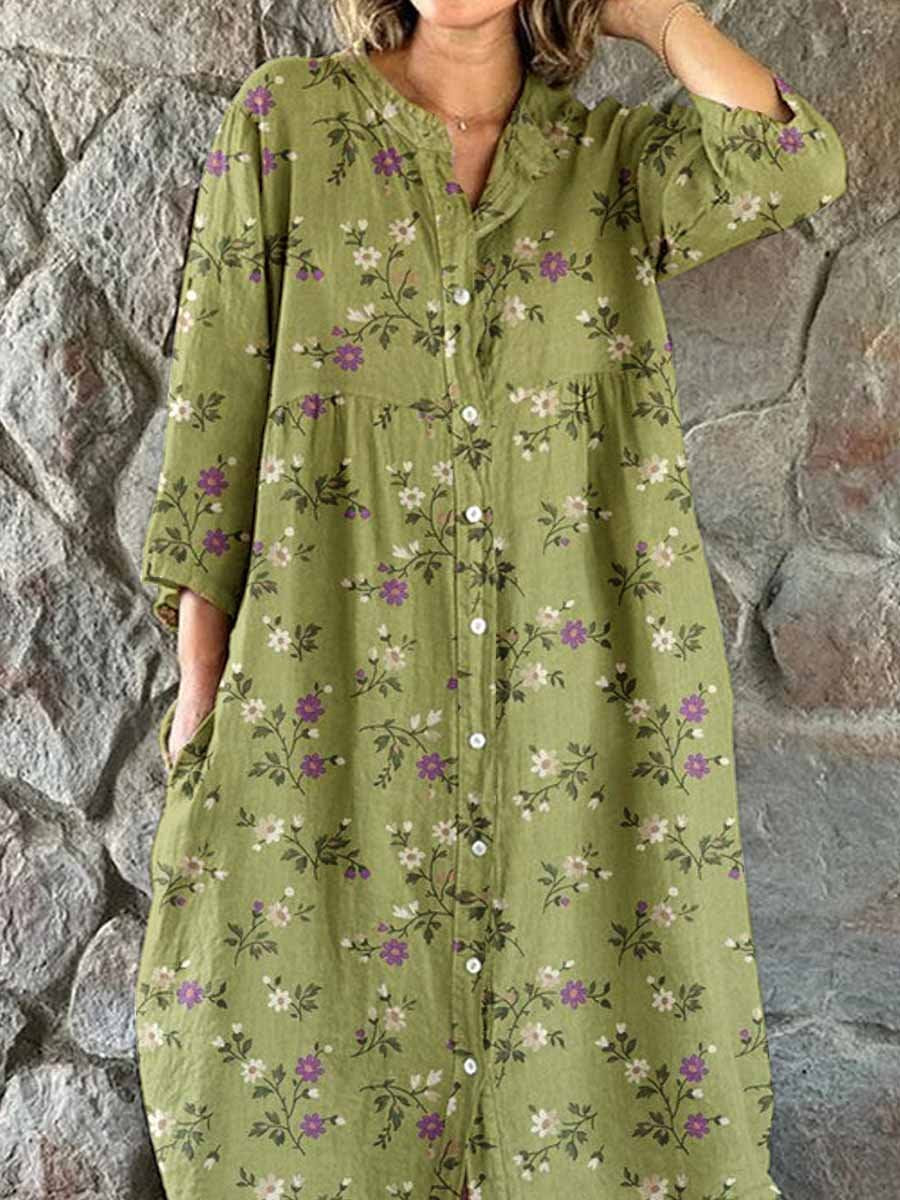 Women's Elegant Vintage Rose Floral Pattern Shirt Style Cotton and Lin