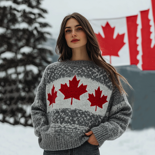 Women's Canada Maple Leaf Art Pattern Cozy Knit Sweater elevenforest