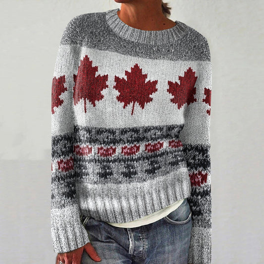 Women's Canadian Maple Leaf Cozy Knit Jacquard Sweater elevenforest