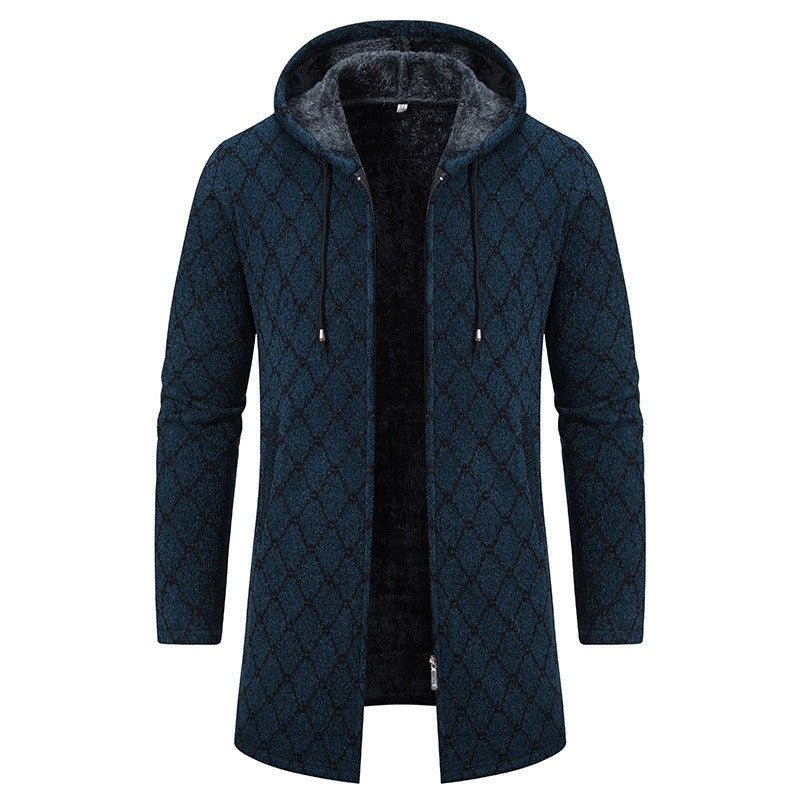 Men's Vintage Knitted Pattern Comfortable Plush Hooded Coat artswardrobe