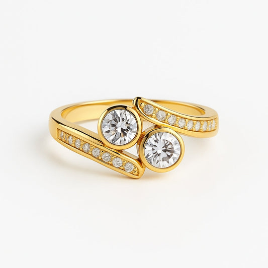 Rounded Crystals Orbit Gold Ring
