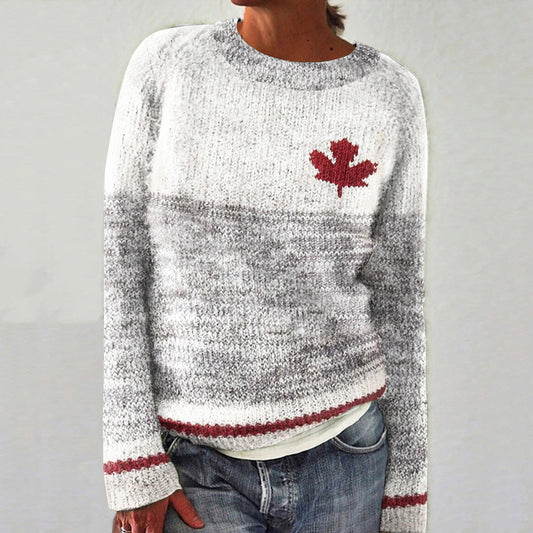 Women's Canada Maple Leaf Pattern Cozy Knit Sweater elevenforest