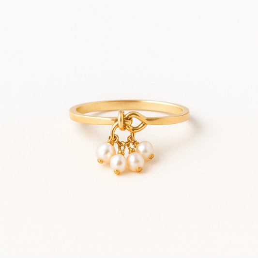 Dangle Pearl Lock Gold Ring