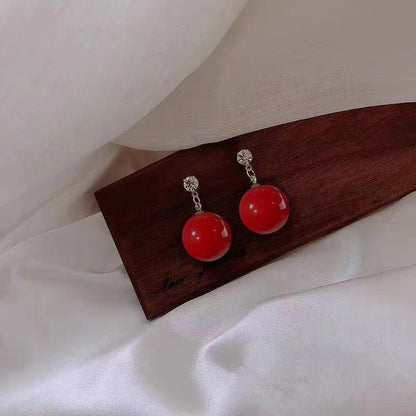 Red Zircon Pearl Stud Earrings