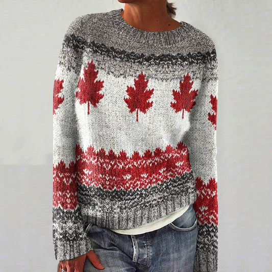 Women's Canadian Maple Leaf Cozy Crew Neck Knit Sweater elevenforest