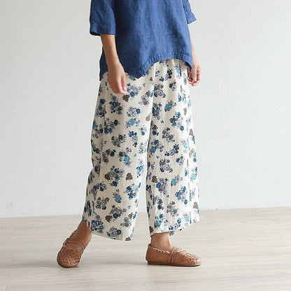 Beige With Blue Flowers