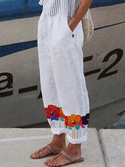 Women's Oil Painting Floral Print Casual Pants