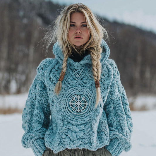 Women's Vintage Viking Celtic Knot Vegvisir Rune Knit Sweater elevenforest