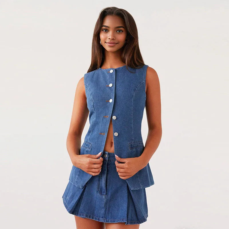 denim skirt set