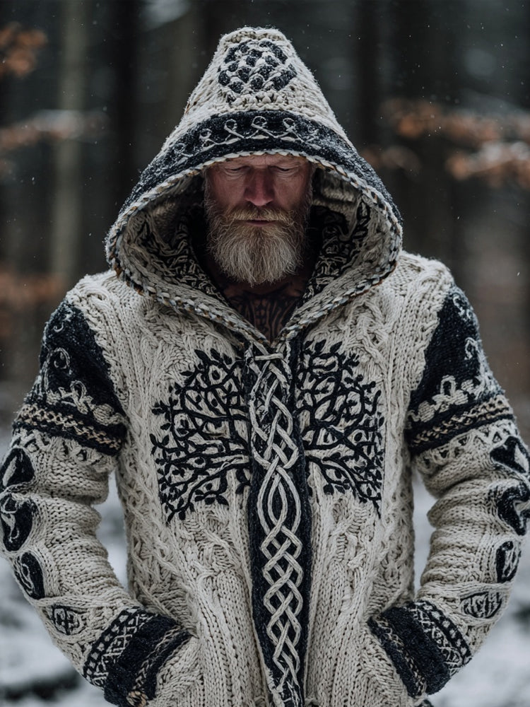 Men's Viking Tree Of Life Cozy Knit Hooded Sweater elevenforest
