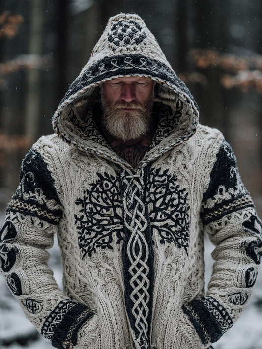 Men's Viking Tree Of Life Cozy Knit Hooded Sweater elevenforest