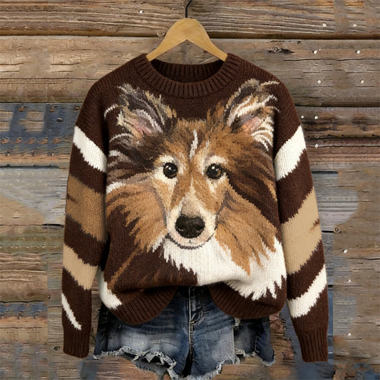Lovely Sheepdog & Pattern Knit Cozy Sweater elevenforest