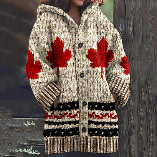Women's Canadian Maple Leaf Cozy Knit Jacquard Sweater elevenforest