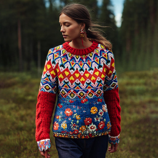 Men's Greenland Kalaallit Beaded Flowers Design Sweater elevenforest