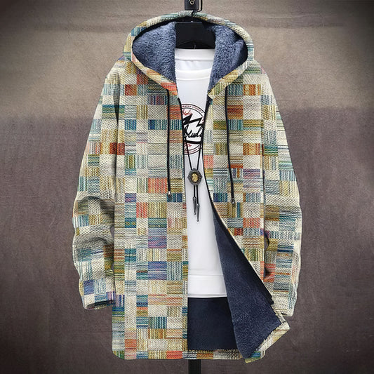 Men's Abstract Geometric Art Comfort Plush Hooded Coat artswardrobe