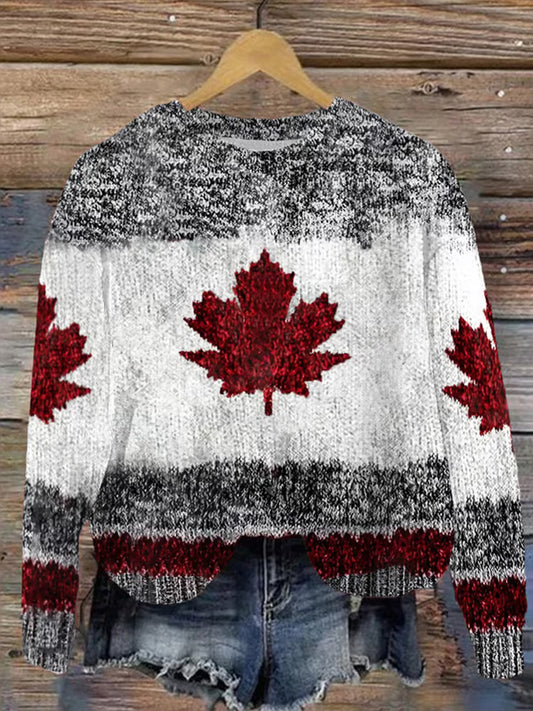 Women's Canadian Maple Leaf Cozy Knit Sweater elevenforest