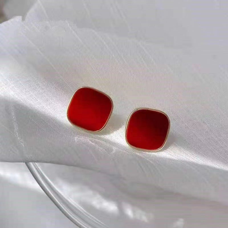 Red Square Stud Earrings