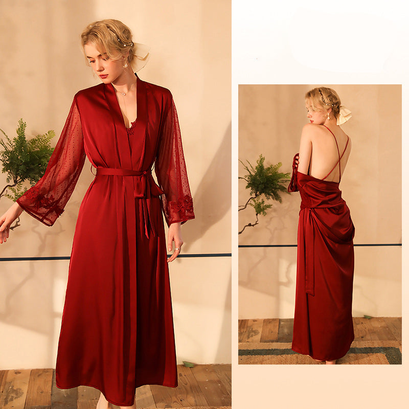 6076 Wine Red Outerwear Gown