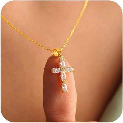 Gold Flower Cross Pendant