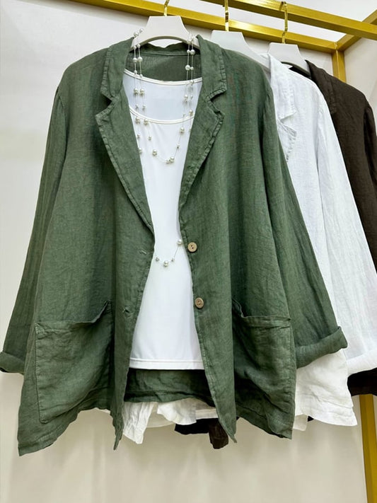 Women's Cotton Linen Casual Plain Blazer Coat