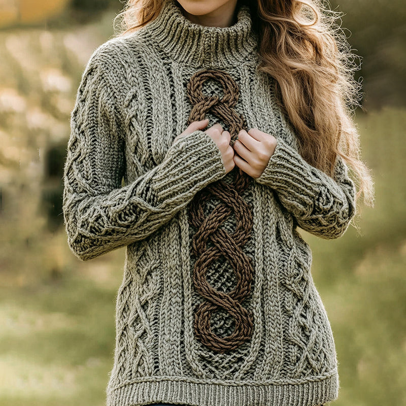 Cotton Sweater with Turtleneck and Chunky Cable Texture