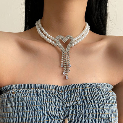 Heart Tassel Pearl Necklace