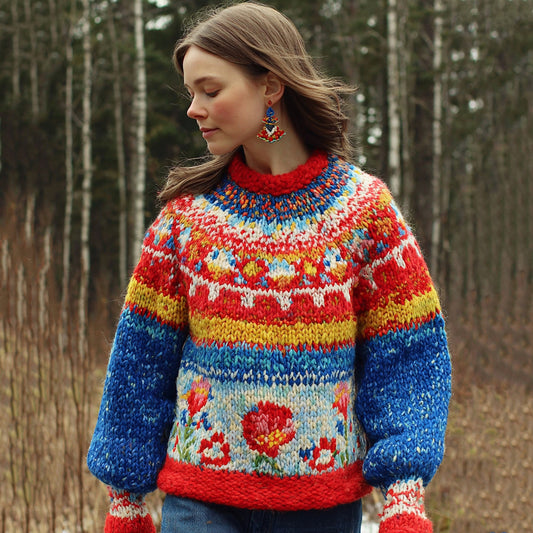 Men's Greenland Kalaallit Beaded Flowers Sweater elevenforest