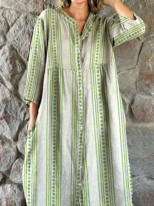 Women's Retro Pastoral Style Geometric Pattern Print Shirt Style Cotto