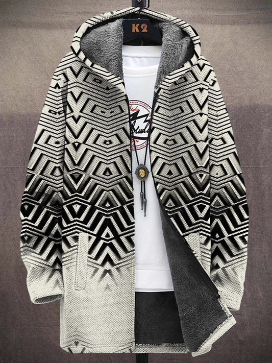 Men's Geometric Pattern Vintage Hooded Coat artswardrobe