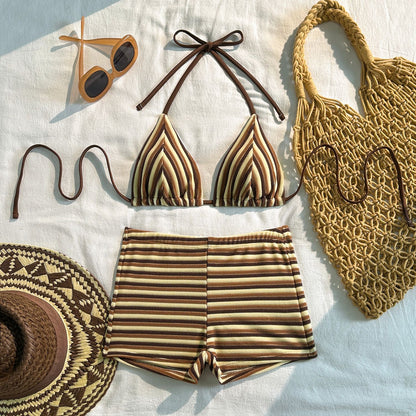 9366 Coffee Striped Bikini