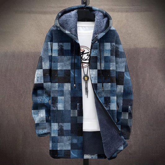 Men's Vintage Abstract Geometric Art Comfort Plush Hooded Coat artswardrobe