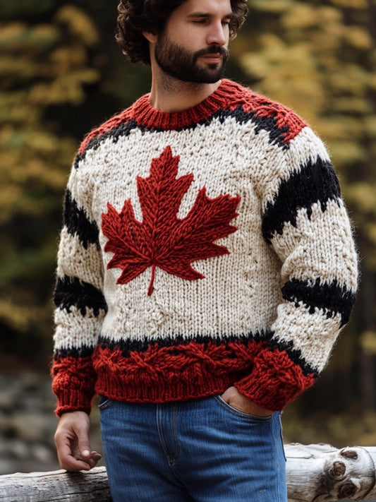 Maple Leaf Pattern Men's Knit Sweater elevenforest
