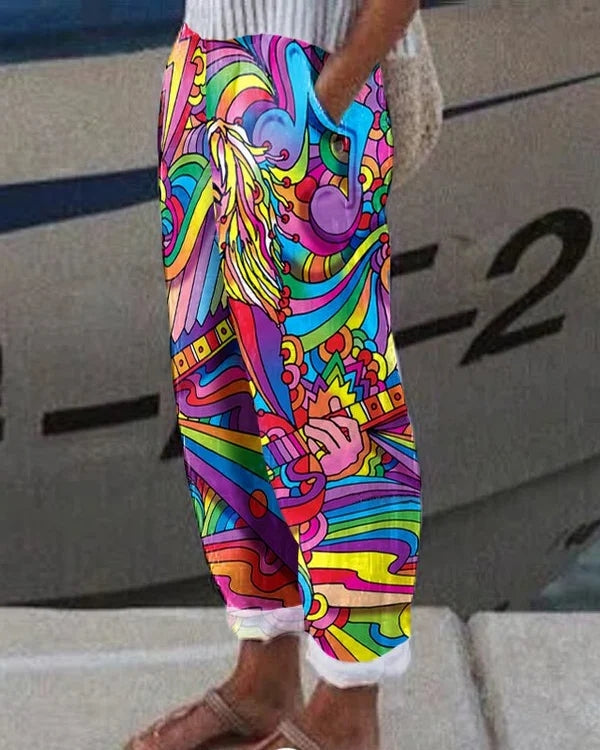 Hippie Music Print Track Pants