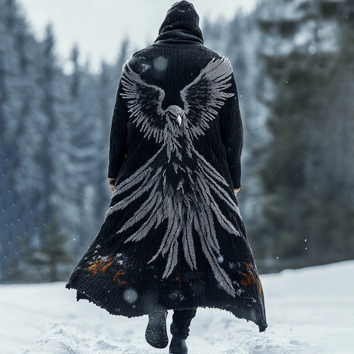 Men's Viking Eagle Embroidered Knitted Hooded Coat artswardrobe